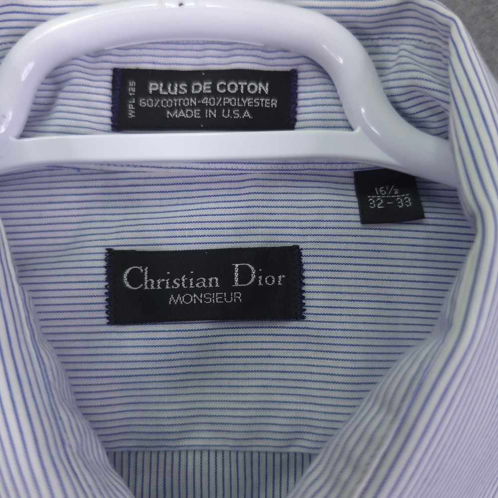 Vintage Christian Dior Monsieur Button Down Shirt Striped Blue 16.5 Cotton - Picture 2 of 9